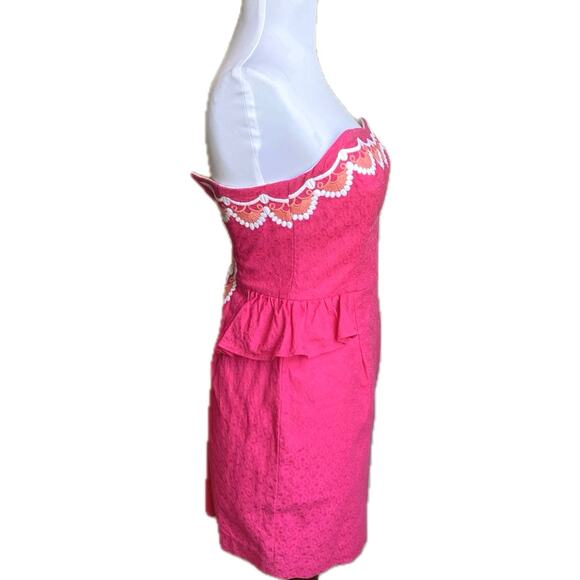 LILLY PULITZER Maybell Bustier Mini Dress Size‎ 2 Pink Strapless Peplum Resort - Picture 5 of 13